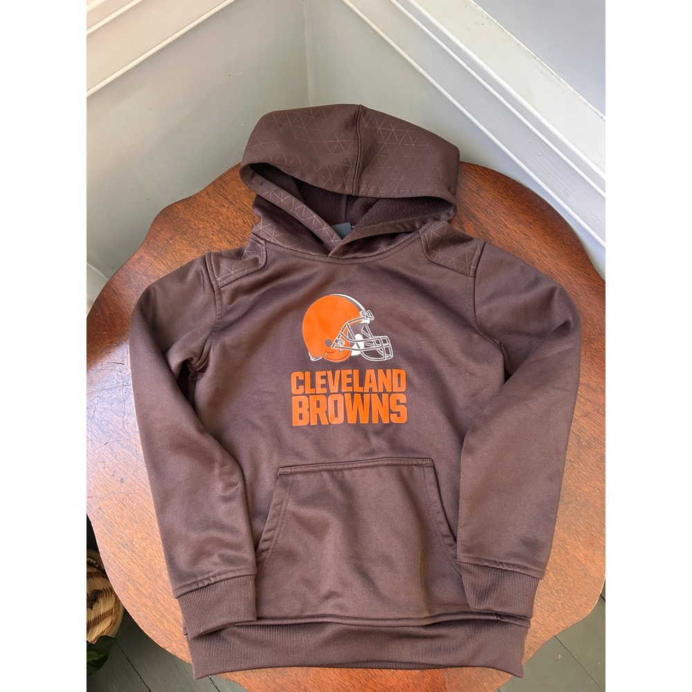NFL Team Apparel Cleveland Browns Youth Small 8 Brown Fleece Hoodie Sweatshirt